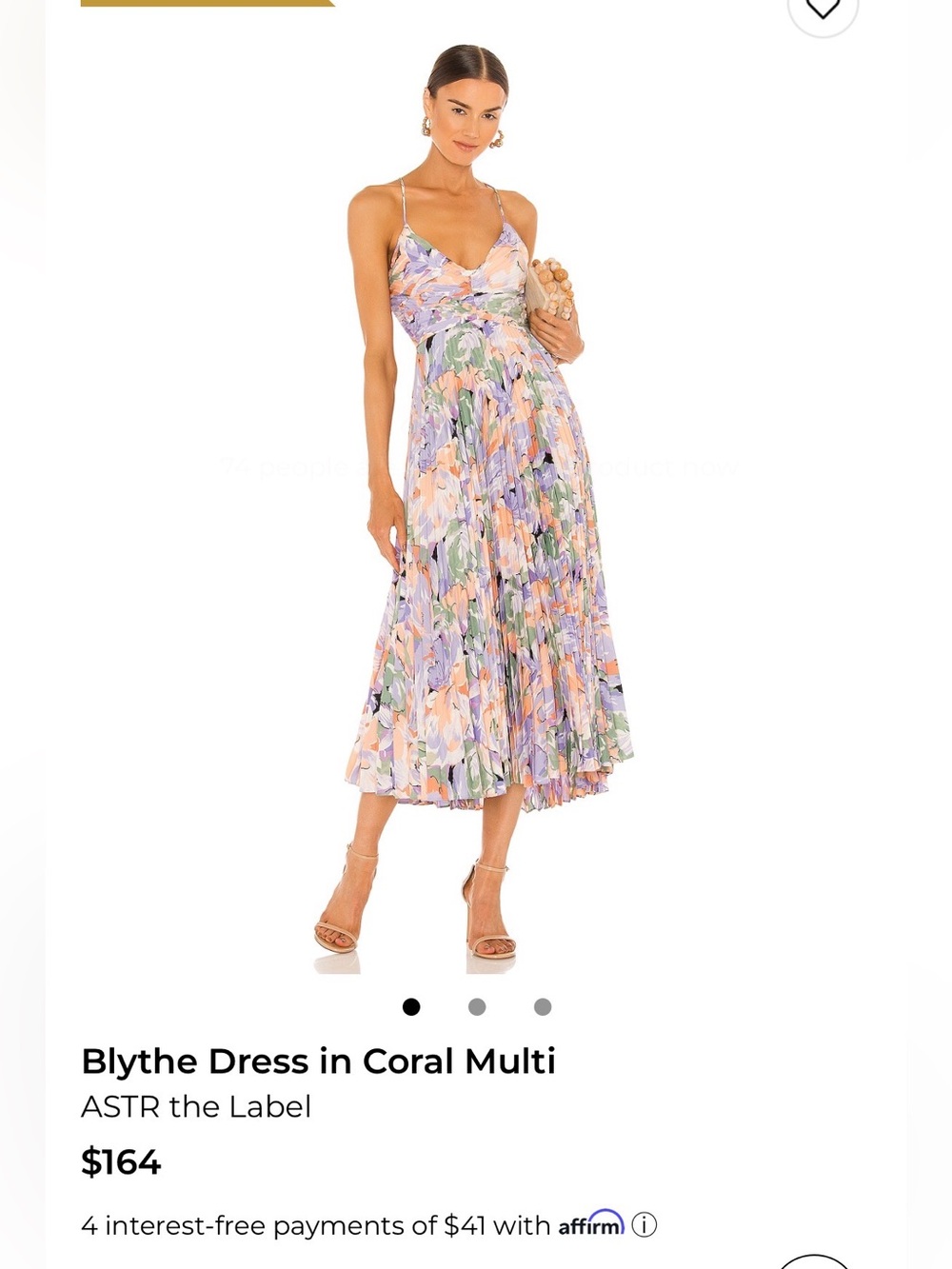 Astr Pleated Floral Midi Dress in Coral Lavender and Green